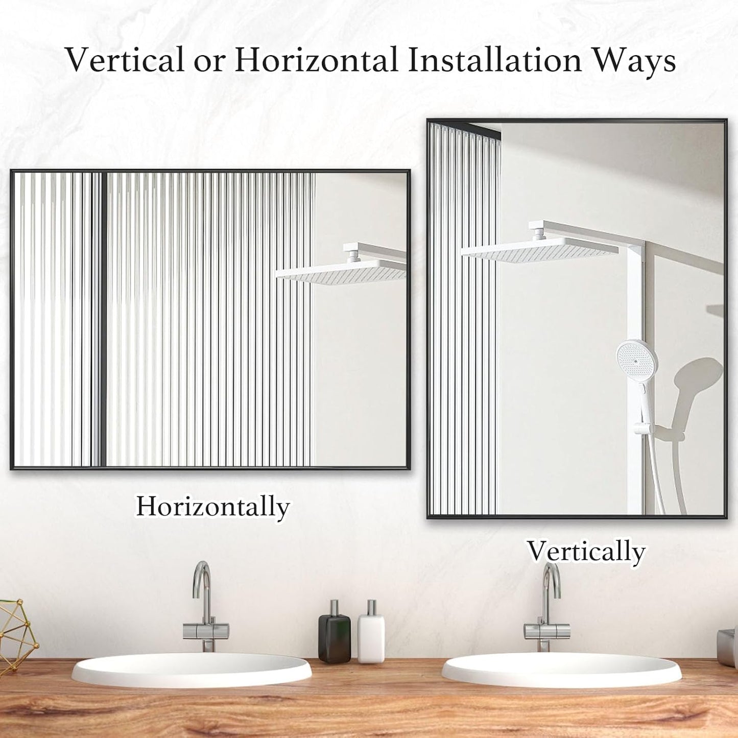 26x40 Inch Black Bathroom Mirror, Copper-Free Mirror, Aluminum Alloy Frame Vanity Mirror, Rectangle Wall Mounted Mirror, Modern Mirror for Bedroom/Living Room/Porch Horizontal or Vertical