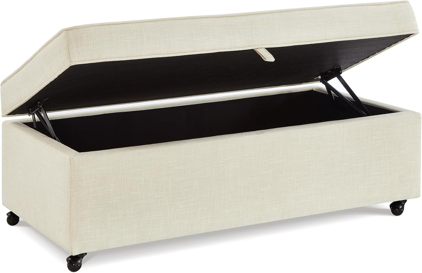 45" Modern Sofa Ottoman with Storage,Linen Upholstered Storage Bench with Rotation Casters and Safety Hinge, for Living Room,Ivory