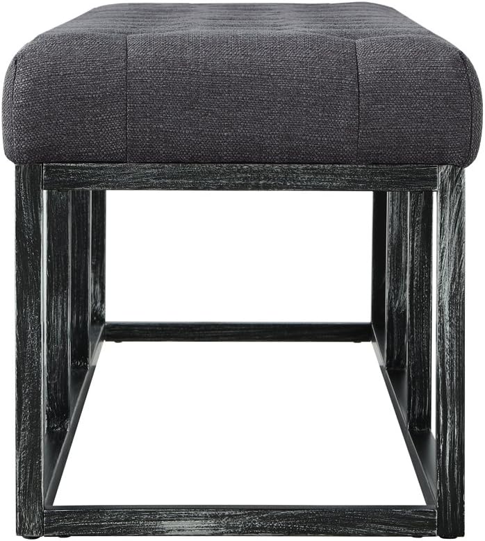 24KF Upholstered Tufted Long Bench with Metal Frame Leg, Linen Bench Ottoman with Padded Seat-Dark Gray