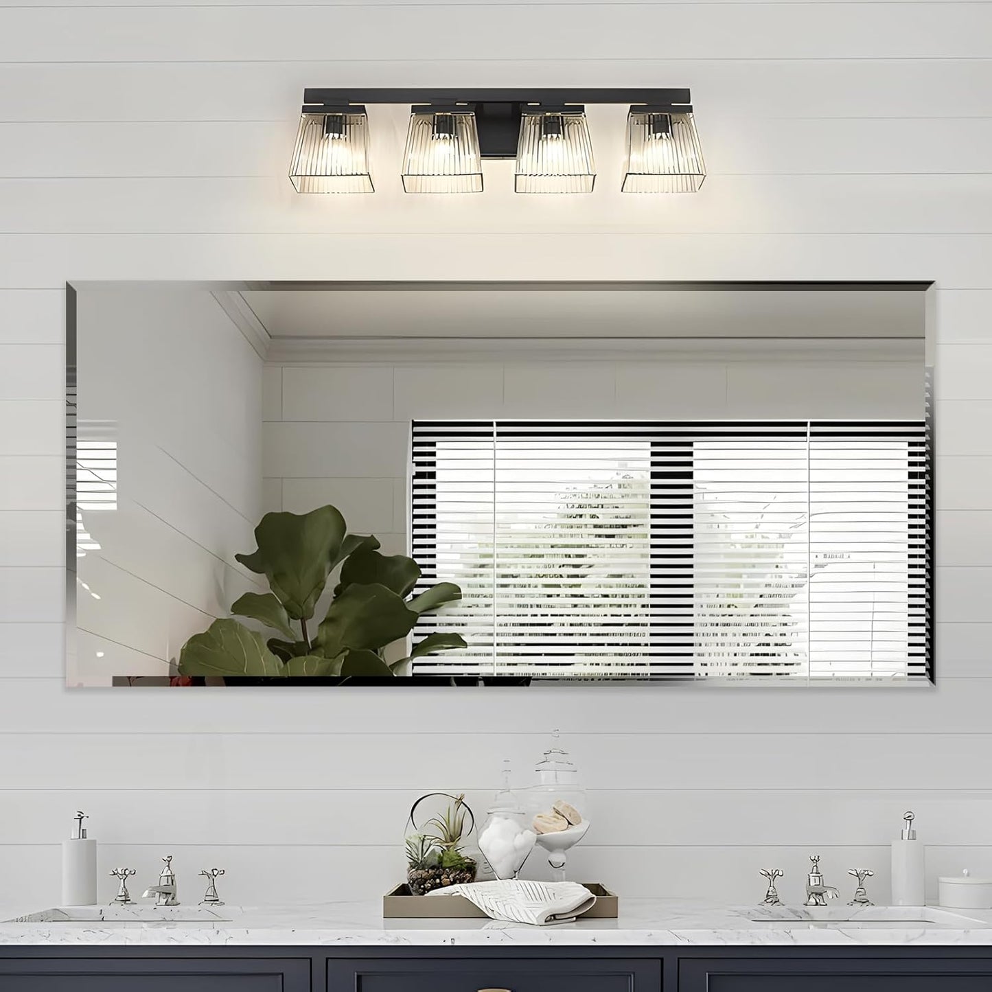 60x28 Inch Bathroom Mirror Frameless Beveled Edge Rectangle Wall Mirror Explosion Proof and Shatterproof Bathroom Vanity Mirror Wall Mounted Hang Firmly (Horizontal or Vertical)