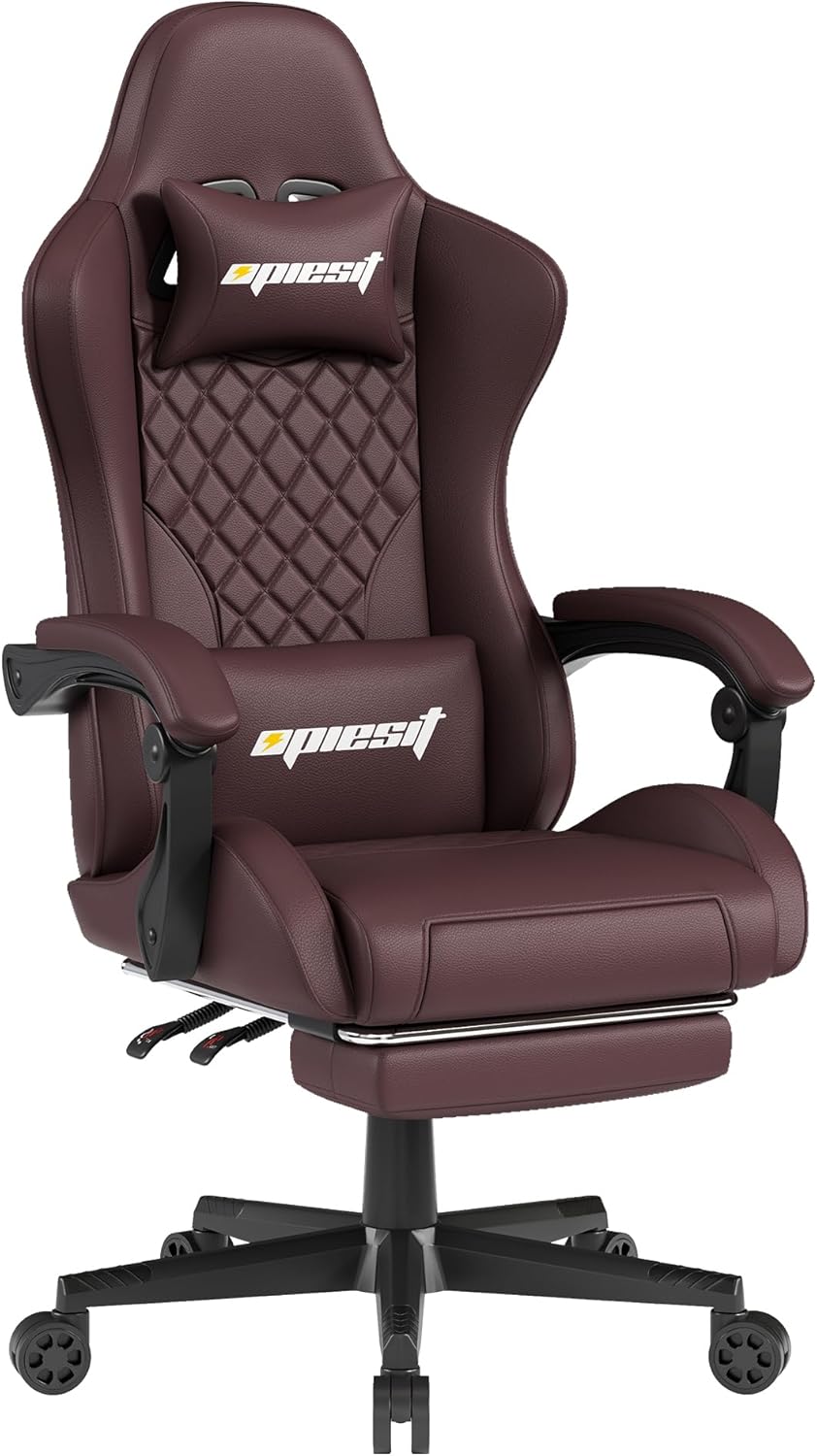 Gaming Chair Office Chair with Footrest, Height Adjustable, Ergonomic Computer Chairs with Pocket Spring Cushion, PU Leather,Video Game Chair 360° Swive,(PU-Brown)