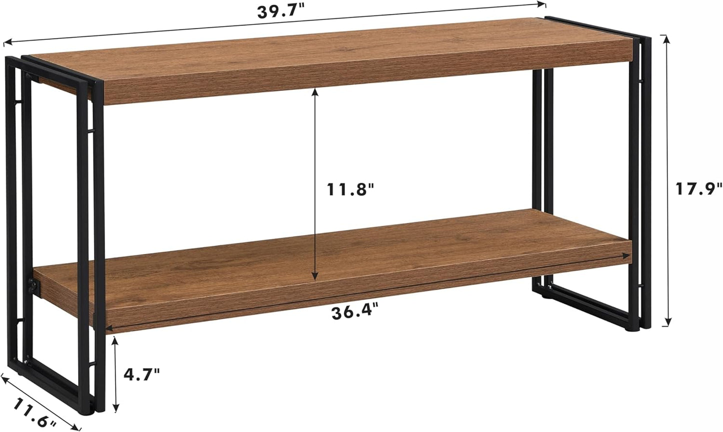 2 Shelf Bookcase Small Display Book Shelf Rustic Industrial, Brown