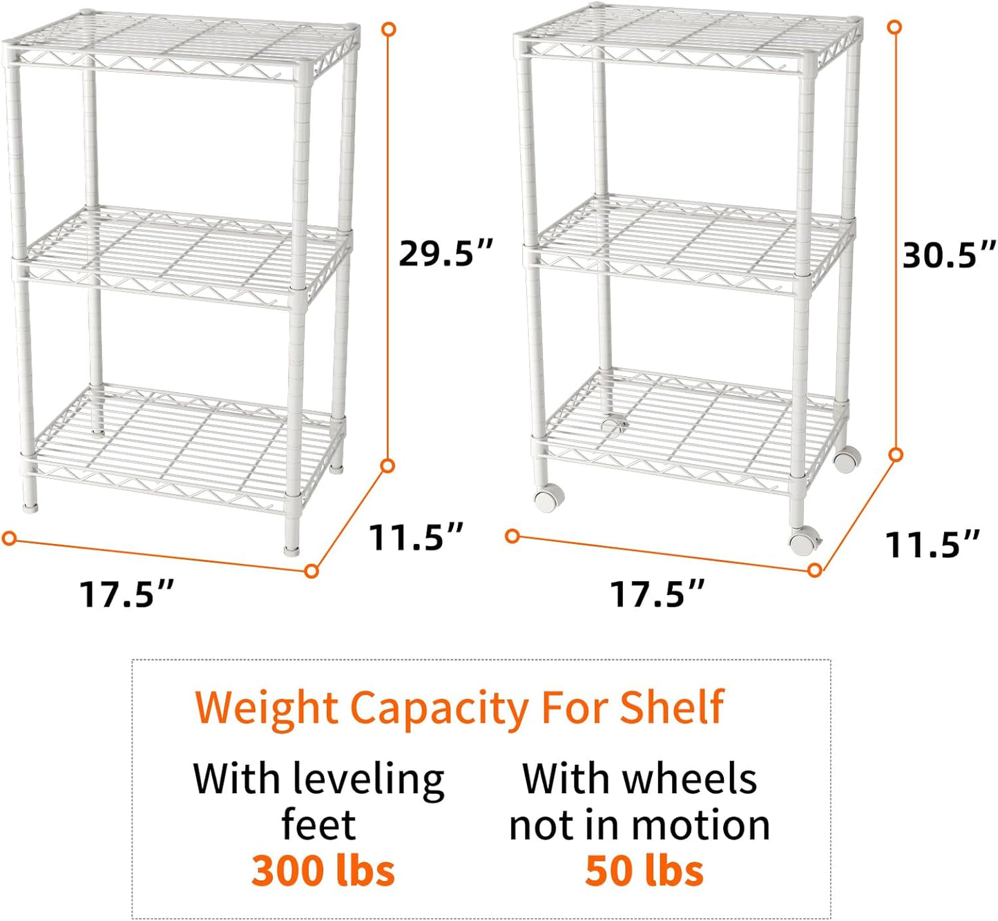 SINGAYE 3 Small Shelves Storage Shelf Wire Shelving Unit Metal Shelf Adjustable Organizers Storage Shelving with Wheels for Bathroom Laundry Room Kitchen Pantry