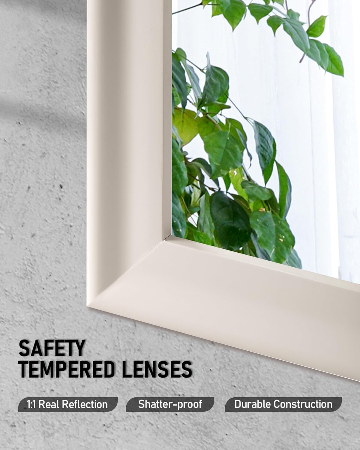 CULER White Wood Wall Mirror for Bathroom,Rectangle Rustic Beige 24 x 36 inch Hanging Vanity Ivory Mirrors with Wooden Frame for Living Room,Bedroom,Entryway