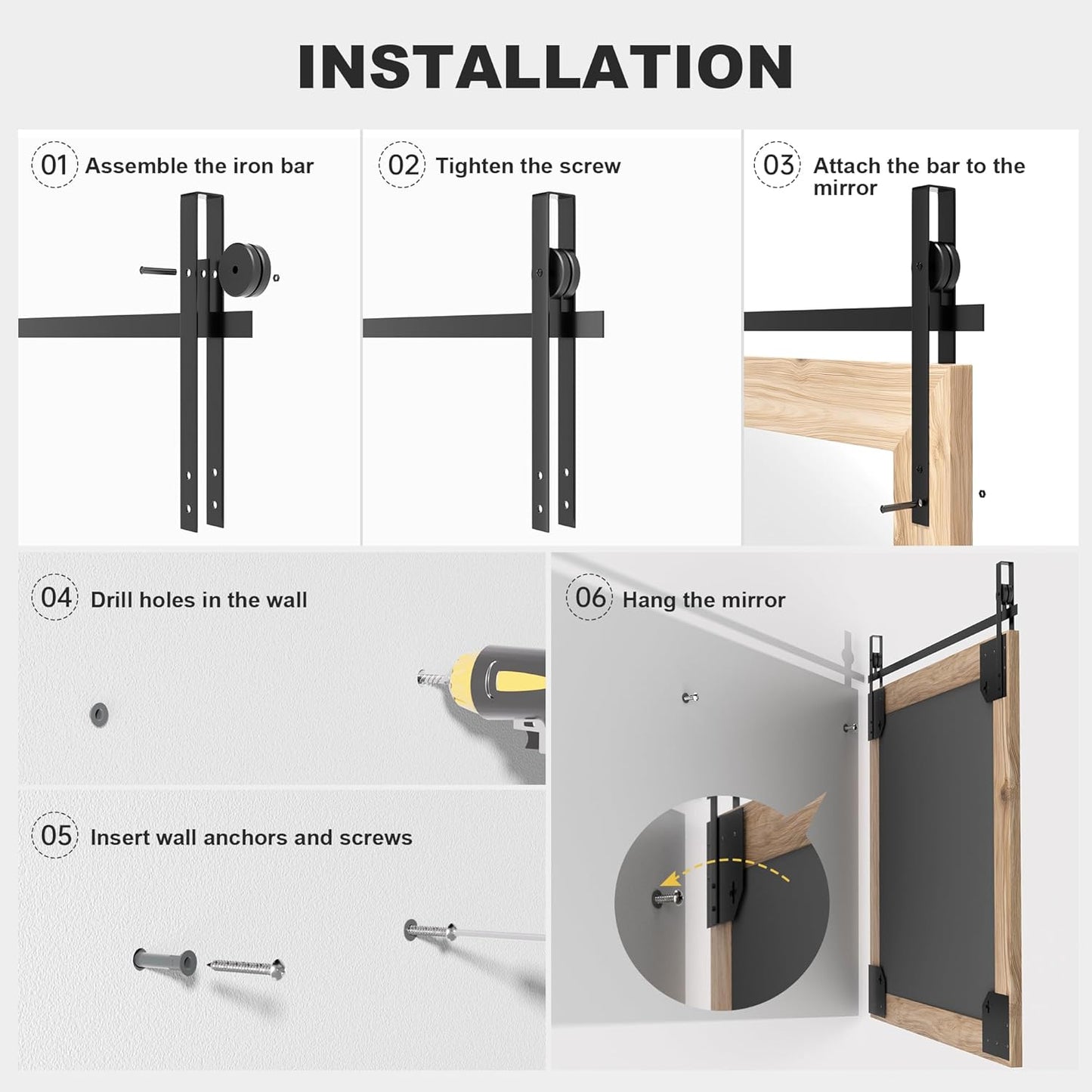 Hasipu Farmhouse Bathroom Mirror, 55"x36" Rustic Wood Framed Wall Mounted Mirror, Brown Vintage Vanity Mirror Barn Door Style Decrative Mirrors