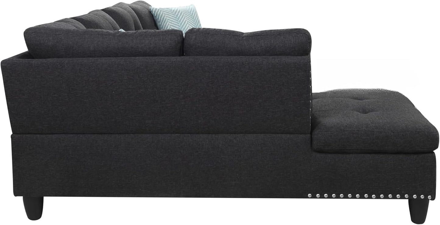 Ball & Cast 98" L Shaped Sectional Couch for Living Room,4 Seat Linen Upholstered Modular Sectional Sofa Set 2 PCS with Chaise,Coffee Table,Cup Holders & Nailhead Trim Design for Home,Office,Charcoal