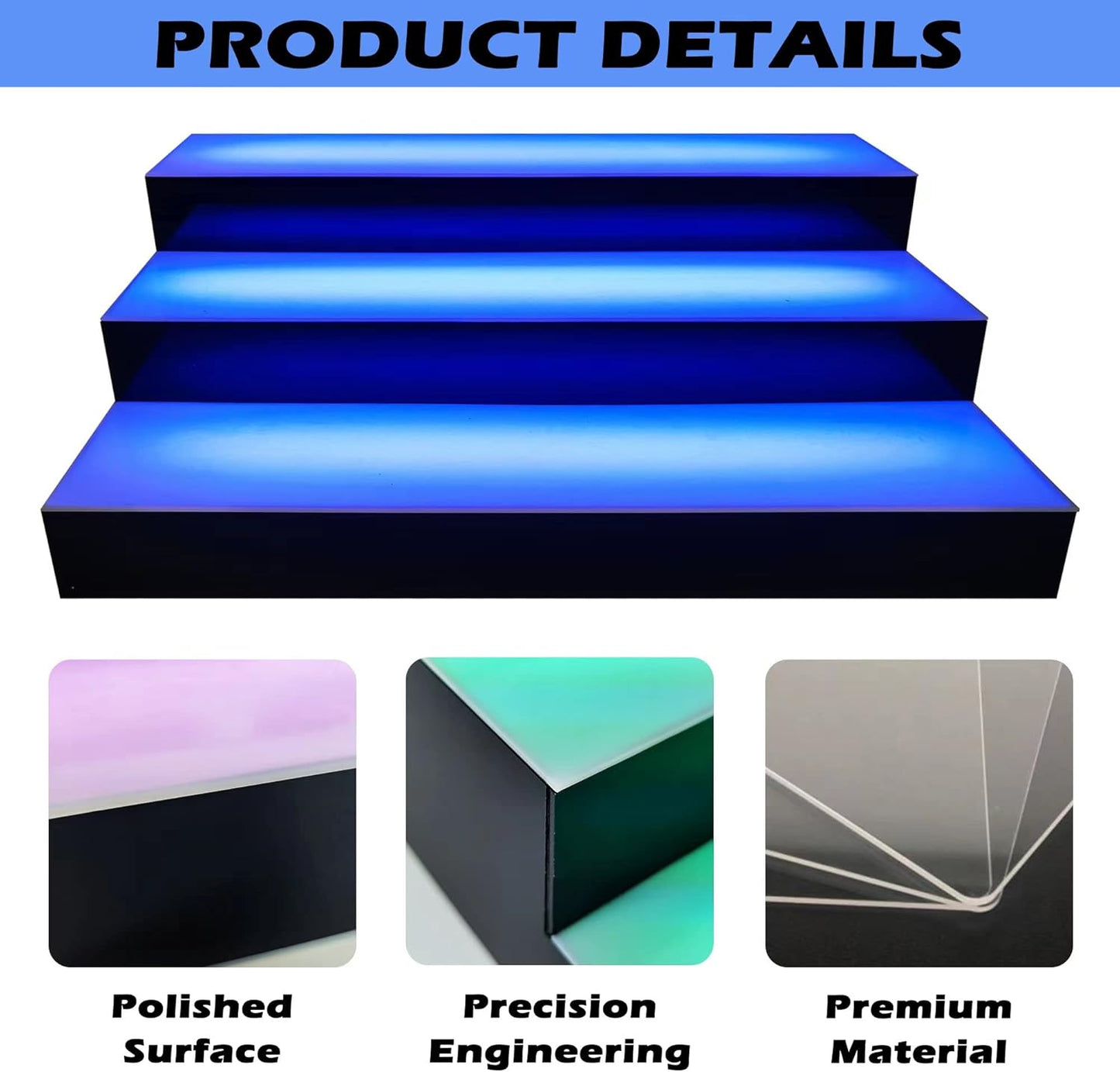 Royxen LED Lighted Liquor Bottle Shelf 3 Tier, 24 Inch Bar Shelf with Remote, Bottle Stand Multicolor Lighting Modes for Bars