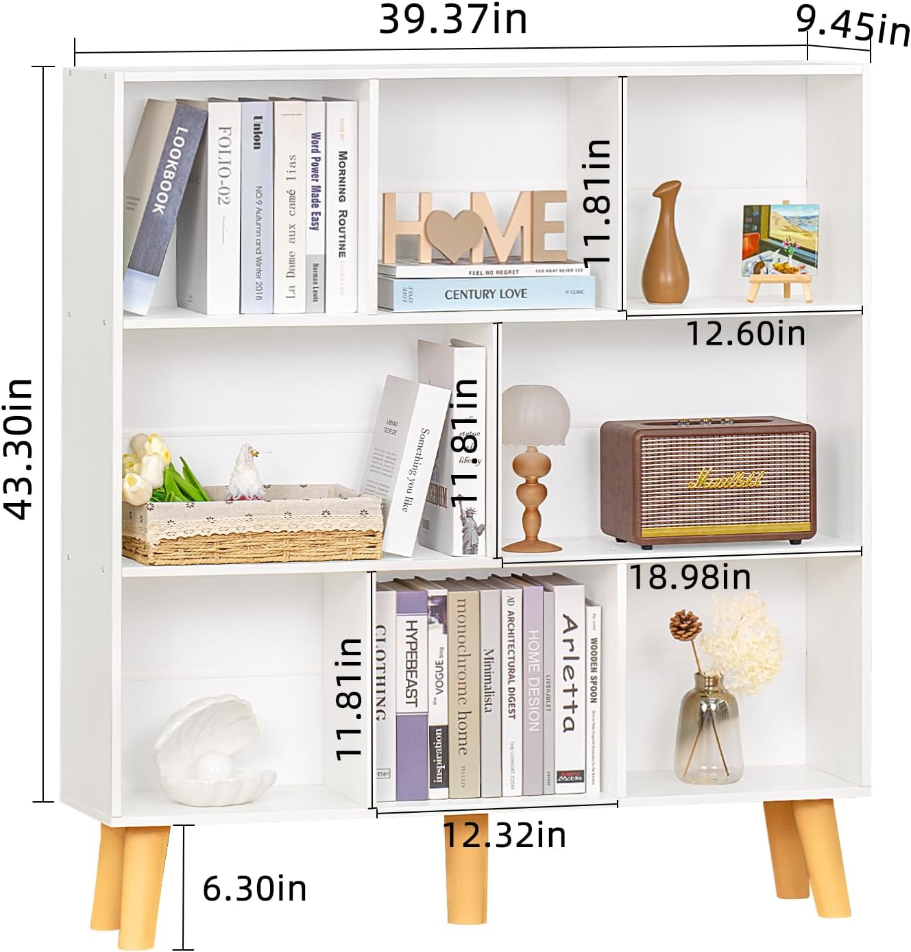 YAHARBO 8 Cube White Bookshelf,3 Tier Book Shelf with Legs,Modern Minimalist Bookcase,Open Book Shelves Storage Organizer,Frees Standing Wooden Display Bookcases for Small Space,Bedroom,Living Room