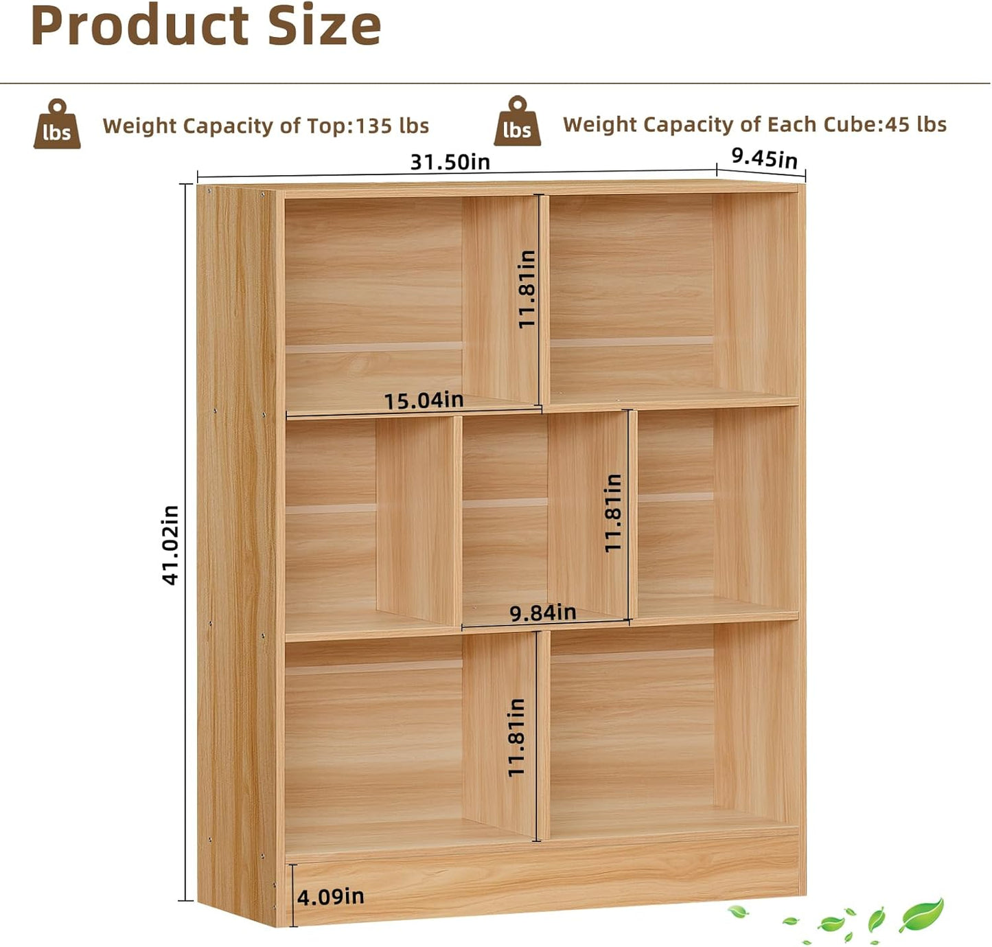 LEYAOYAO 7 Cube Bookshelf with Base,3 Tier Mid-Century Modern Natural Bookcase,Standing Wide Bookshelves Storage Organizer Shelf,Rustic Wood Display Cabinet Book Shelves for Bedroom,Living Room,Office