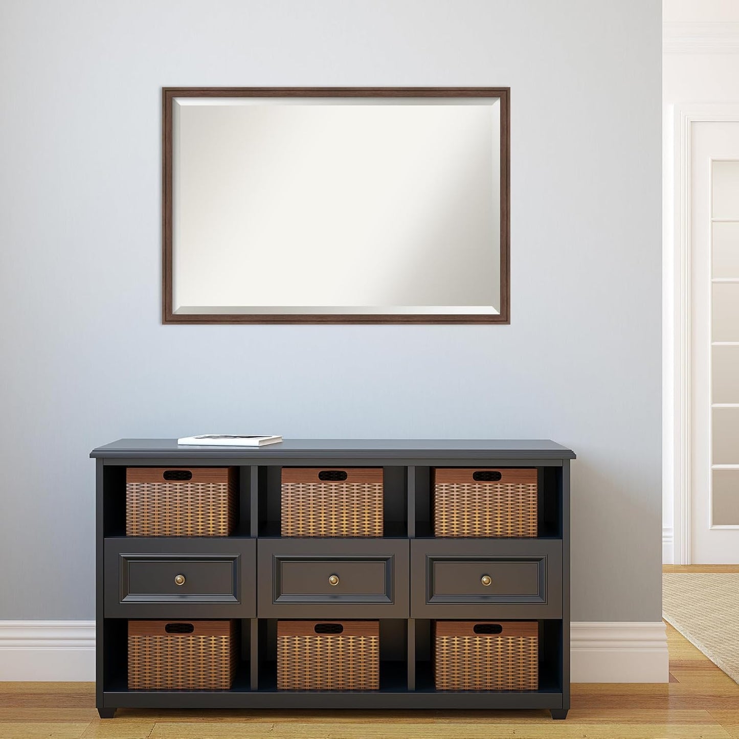 Amanti Art Brown Bathroom Mirror for Over Sink, 26x38 Florence Medium Brown Rectangle Vanity Mirror, Large Casual Frame, Hangs Horizonally and Vertically, Bathroom Wall Decor, Beveled Edge