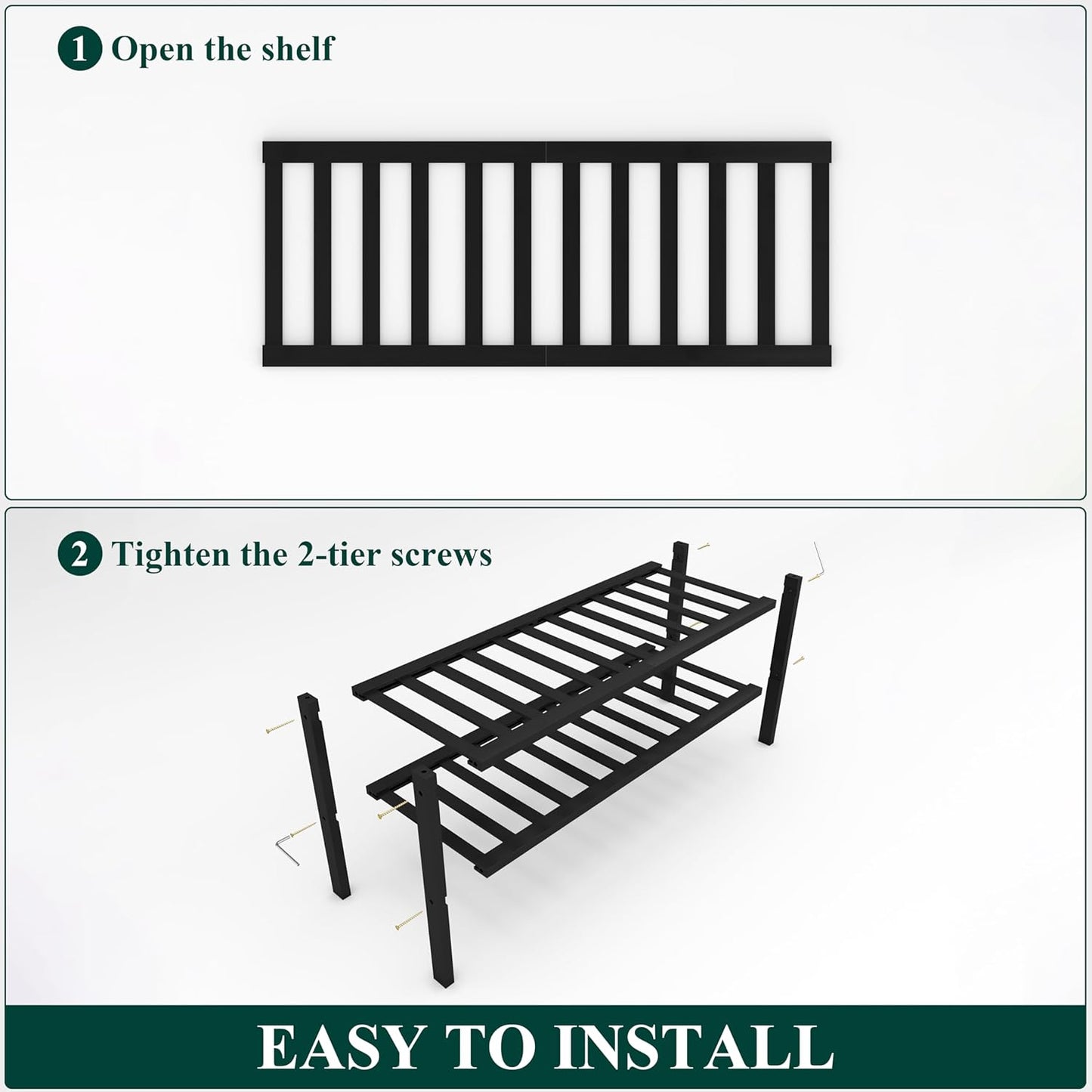 Smiry Shoe Rack, 2 Tier Bamboo Shoe Organizer, Stackable Free Standing Wooden Shoe Storage Shelf for Closet, Entryway, Front Door Entrance, Black