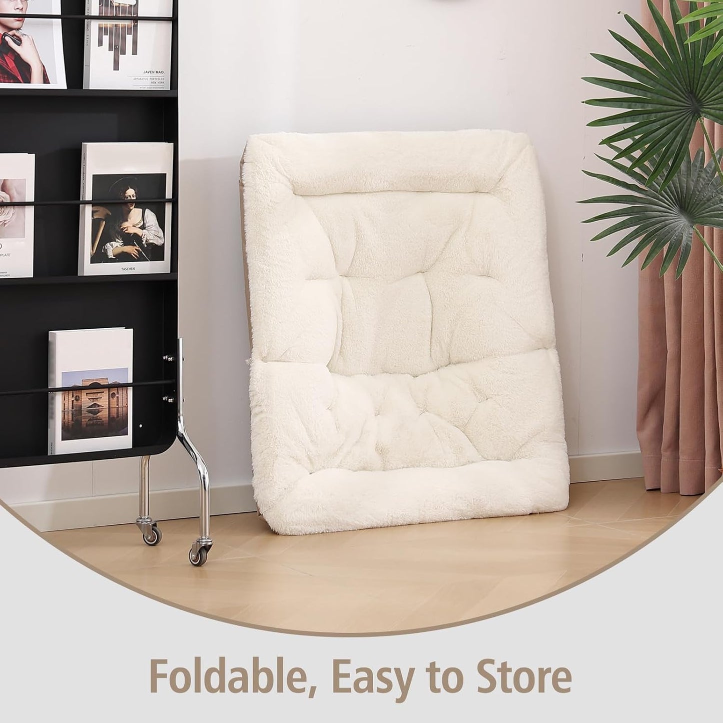 Welnow Comfy Saucer Chair with Ottoman, Oversized Folding Reading Chair for Adults with Throw Pillow Soft Faux Fur Lounge Chair for Bedroom Furry Accent Chair for Living Room, Dorm Rooms, Beige