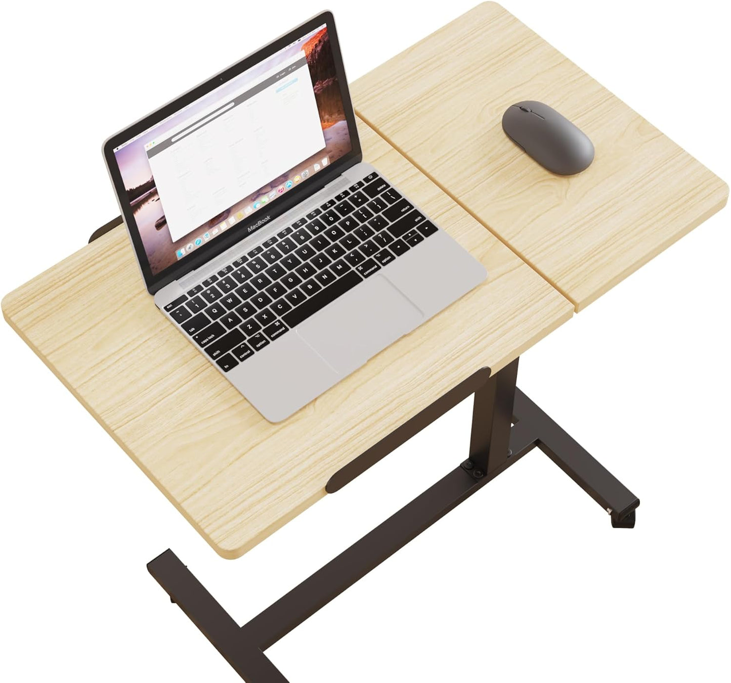 Tilting Overbed Table with Wheels, Adjustable Height Laptop Stand for Couch, Bed Desk Hospital Overbed Table Side Tray Tables, Office Carts & Stands (Log)