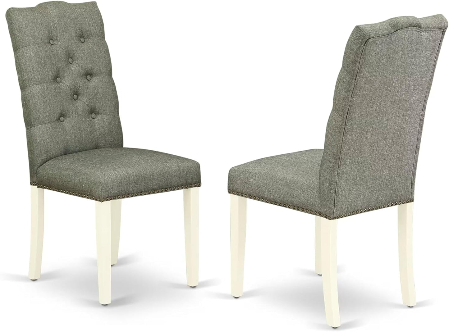 East West Furniture CAEL7-LWH-07 7 Piece Modern Dining Table Set Consist of a Rectangle Wooden Table and 6 Gray Linen Fabric Upholstered Chairs, 36x60 Inch, Linen White