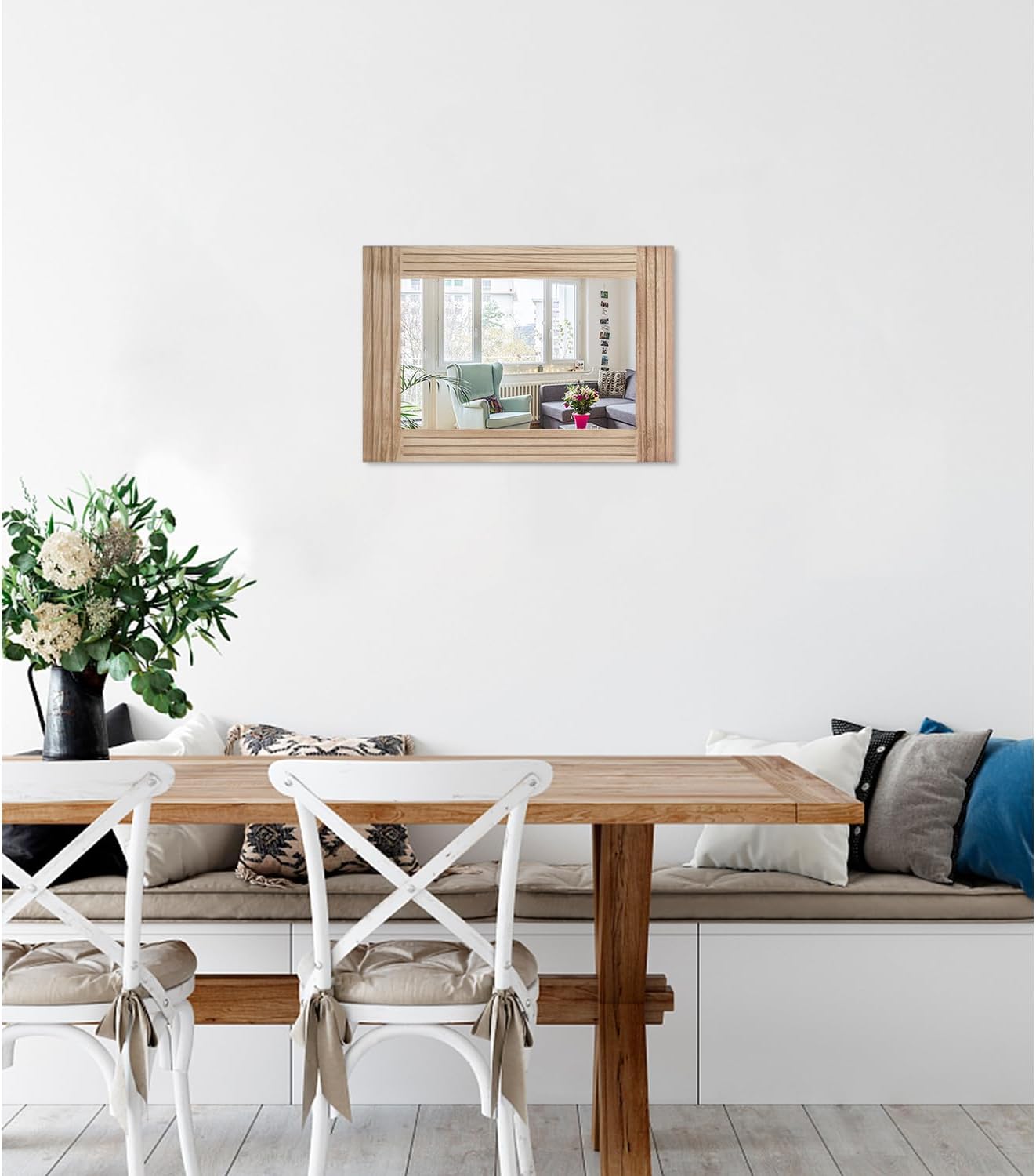 Mirrors for Wall Rustic Wooden Frame Rectangle Mirror Vintage Hanging Mirror for Bedroom Bathroom Living Room Farmhouse Wall Decor Small 16" x 12 "