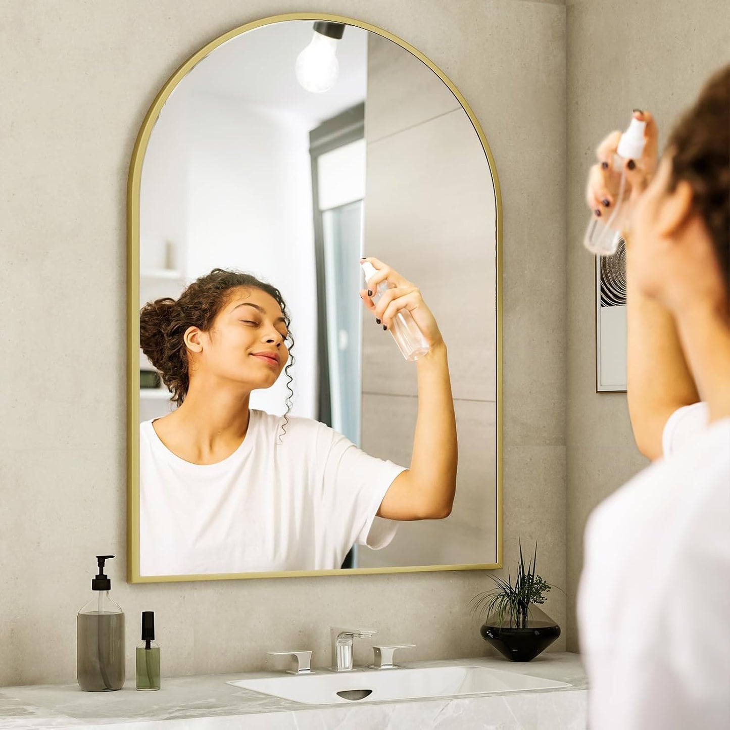 Arch Bathroom Mirror, 24x36 Inch - Wall Mounted Vanity Mirror with Aluminum Alloy Frame - Ideal for Living Room, Bedroom, Bathroom, and Entryway, Hanging or Leaning, Gold