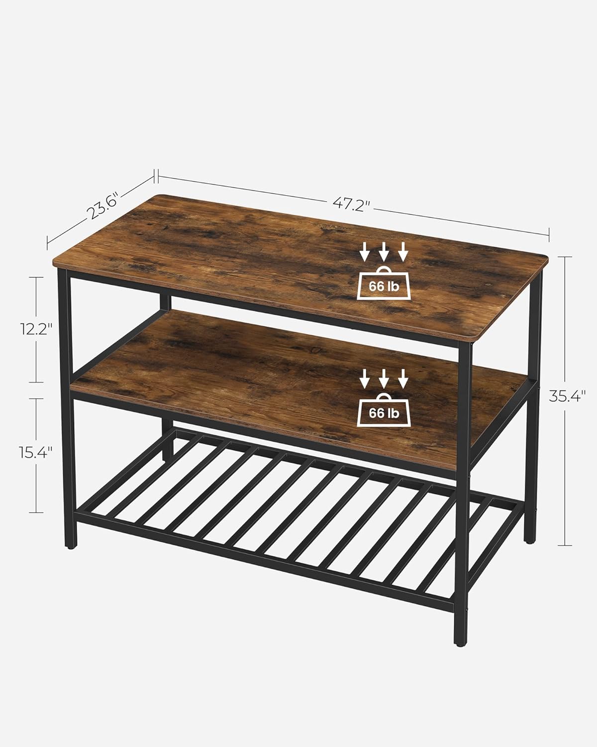 VASAGLE Kitchen Island with 3 Shelves, 47.2 Inches Width Kitchen Shelf with Large Worktop, Stable Steel Structure, Industrial, Easy to Assemble, Rustic Brown and Black UKKI01BX