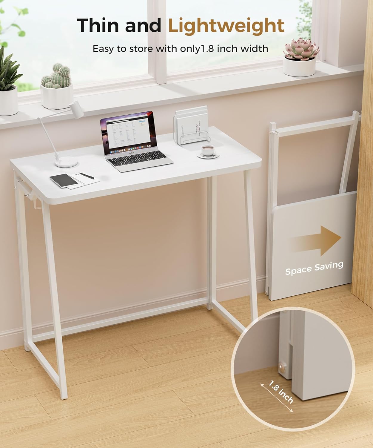 Folding Desk Small Foldable Desk for Small Space, 31.5 Inches Writing Computer Desks in Study, Home Office Foldable Office Desks for Bedroom, White