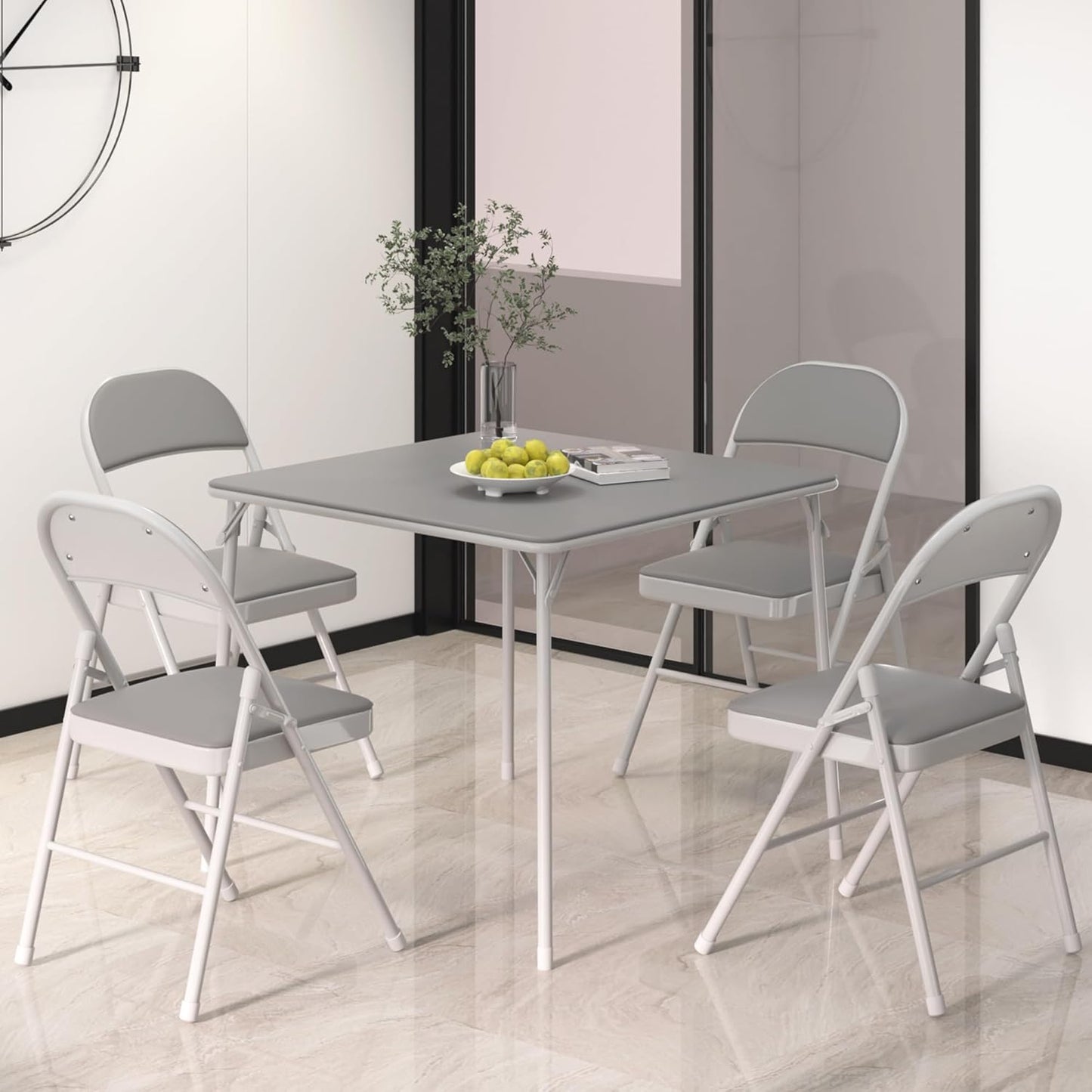 VECELO 34'' Folding Table with PU Padded Tabletop, Portable Multifunctional for Indoor/Outdoor, Home, Parties, Picnics, and Games, 1 Piece, Grey