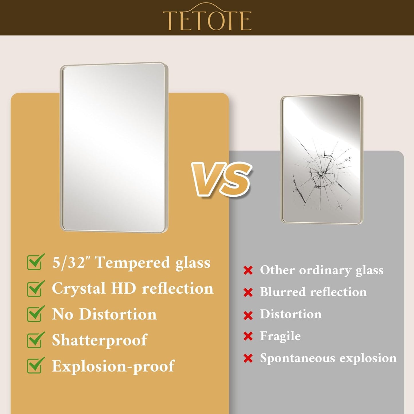 TETOTE 55 x 36 Inch Brushed Nickel Mirror Metal Framed Bathroom Mirror, Tempered Glass, Modern Farmhouse Wall Mounted Mirror for Decorative(Horizontal/Vertical)