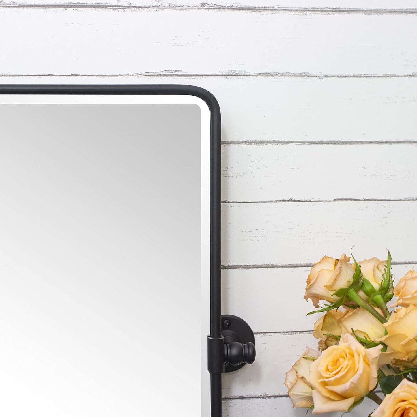 TEHOME 24x38 Horizontal Pivot Bathroom Mirror Tilting Black Metal Framed Pivot Rectangle Bathroom Mirror Rounded Rectangluar Tilting Beveled Vanity Mirrors for Wall