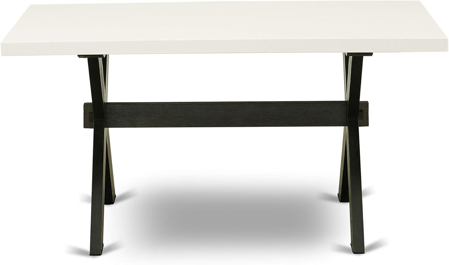 East West Furniture X627EL635-7 7 Piece Dining Table Set Consist of a Rectangle Dining Room Table with X-Legs and 6 Doeskin Linen Fabric Upholstered Chairs, 40x72 Inch, Multi-Color