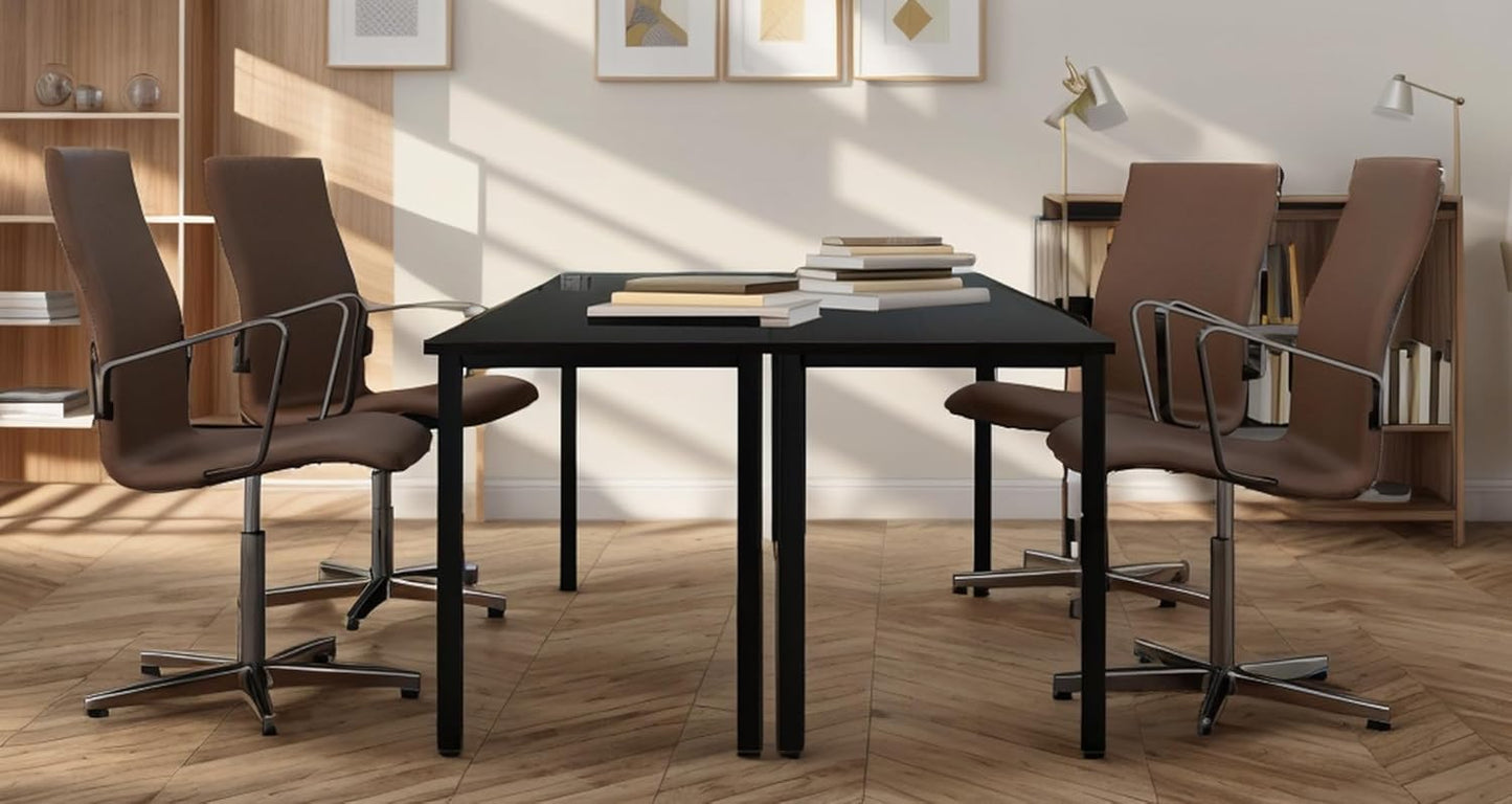 55 inch Large Computer Desk Wood, Modern Simple Style Desk for Home Office, Bedroom, Study Student Writing Desk, Small Spaces, Black Metal Frame, Dark Walnut Top