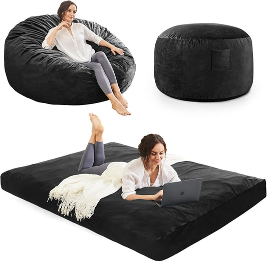 Bean Bag Chairs for Teens - Bean Bag Chair Convertible Bean Bag Bed - Small Beanbag Chair with Micro Fiber Cover/Furniture Foam Filler - Bean Bag Couch Sofa in Bedroom Dorm Room - Youth Carbon Black