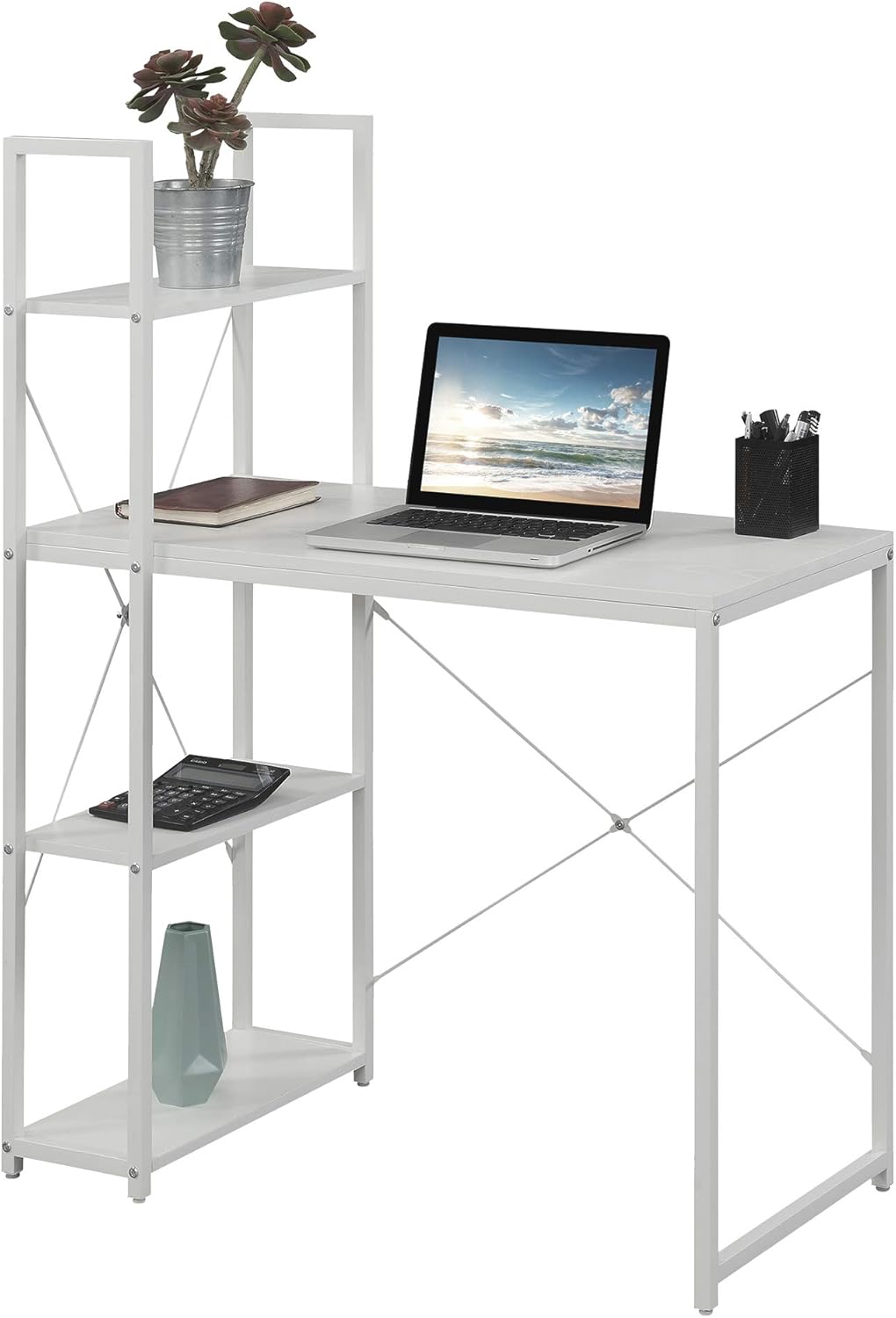 Convenience Concepts Desigsn2Go Office Workstation Desk 36" - Modern, Contemporary Writing Accent with Storage Shelves for Dorm Room & Home Study, White