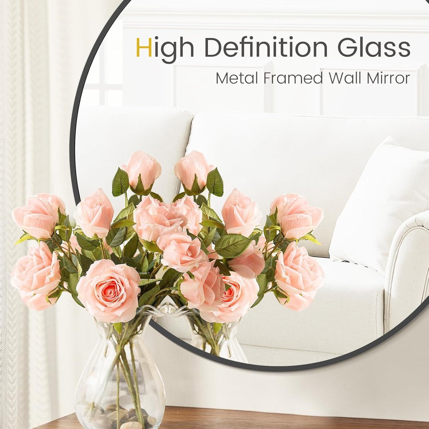 HOMECOOKIN Round Wall Mirror 24" Black Circle Mirror for Bathroom with Metal Framed, Round Gold Mirror for Wall Decor, Vanity, Entryway Living Room