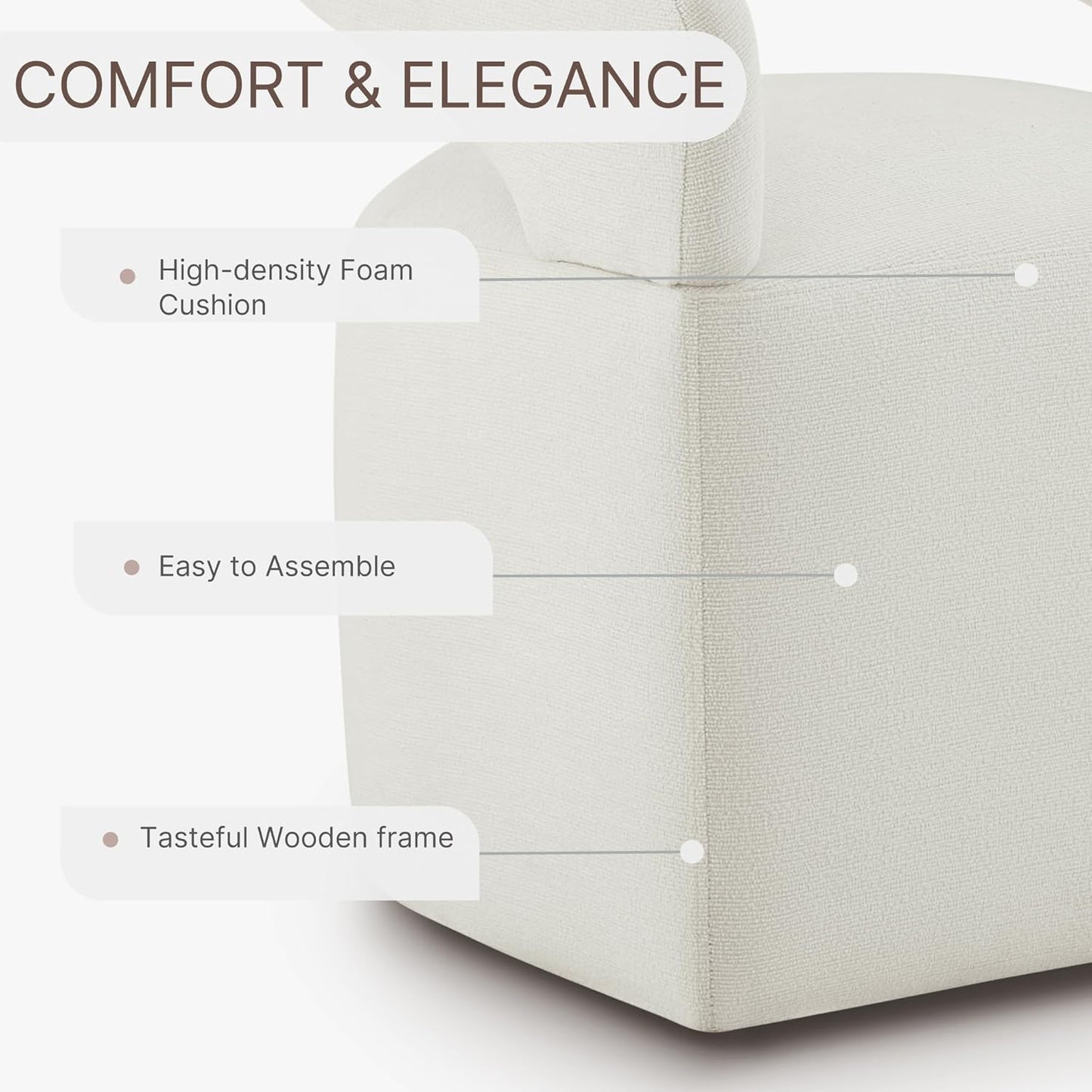 Upholstered Dining Chairs with Removable Casters Barrel Side Armchair with Rollers for Diningroom Bedroom Livingroom Reading Room, Ivory, 1PCS