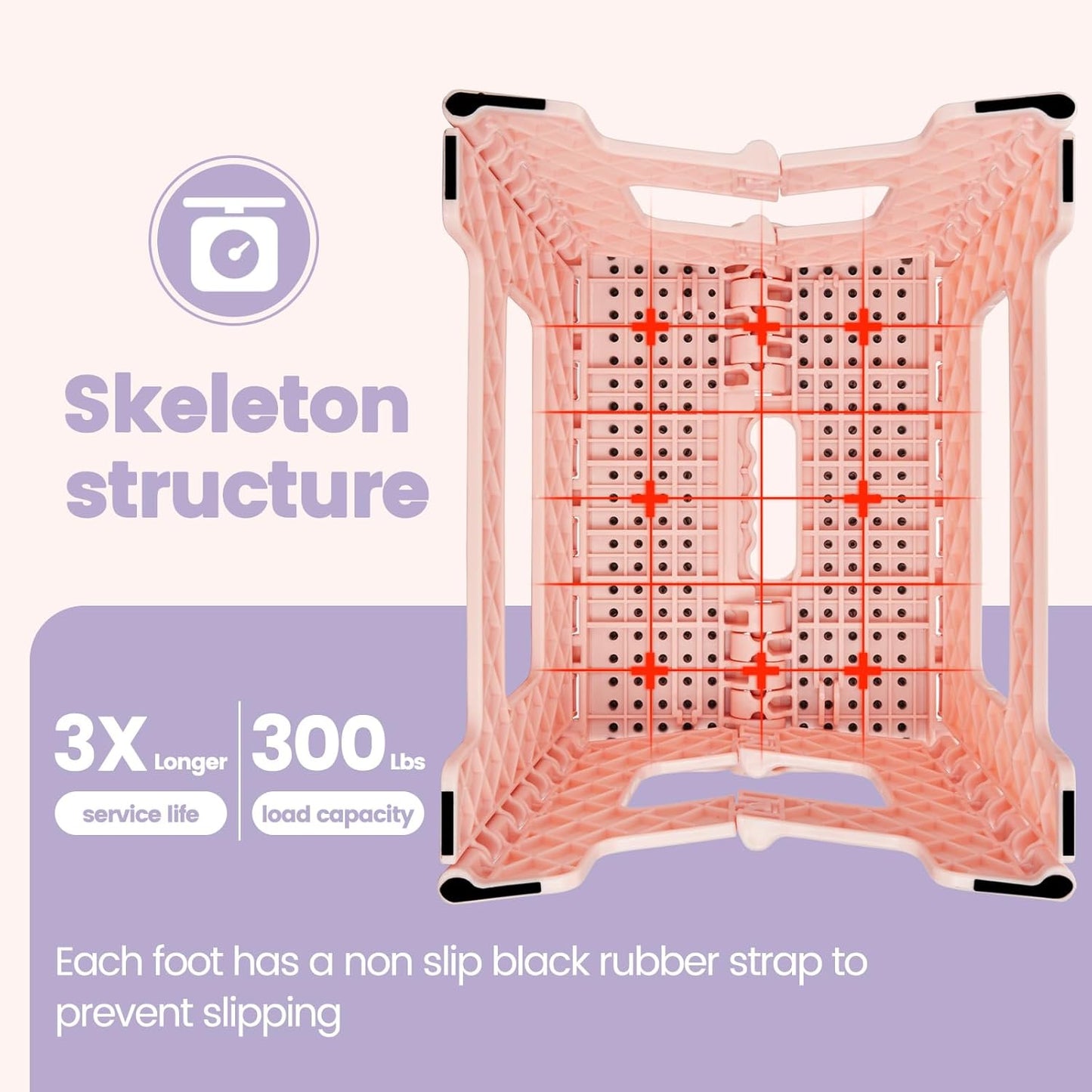 ACSTEP 9 Inch Folding Step Stool 300 LB Capacity Non Slip Foot Stool with Handle Plastic Foldable Step Stools for Kids Stepping Stool for Bathroom Black Small Step Stool (1 PC Pink)