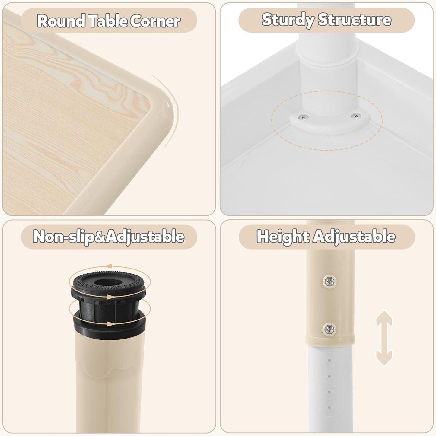 Adjustable Kids Table & Chairs Set for Ages 3-8 | 31.5"x23.6" Easy-Clean Activity Table | Meets ASTM/CPSC Standards for Daycare, Homeschool & Playroom (Natural-Wood, 4 Chairs)