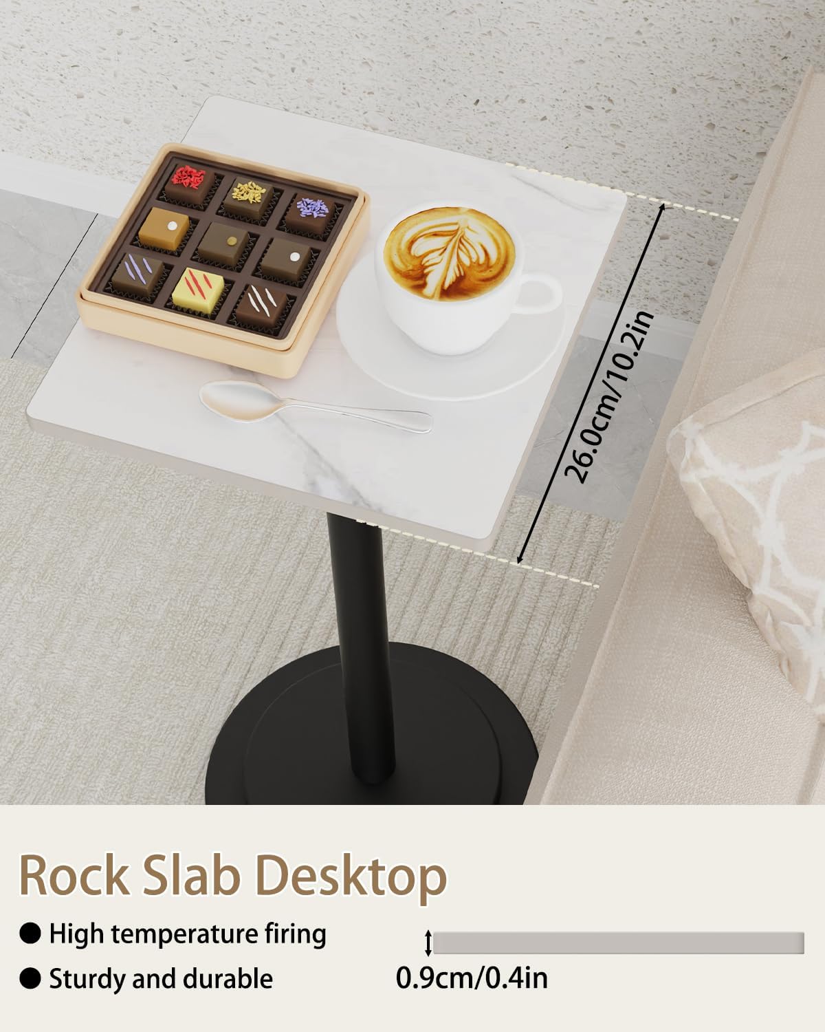 Versatile End Table with Metal Base, Height Adjustable, Vintage Square Indoor Metal Plant Stand, for Sofa, Bedside Small Couch, Living Room and Bedroom, 1 Pack, White, GBZ001SW-1