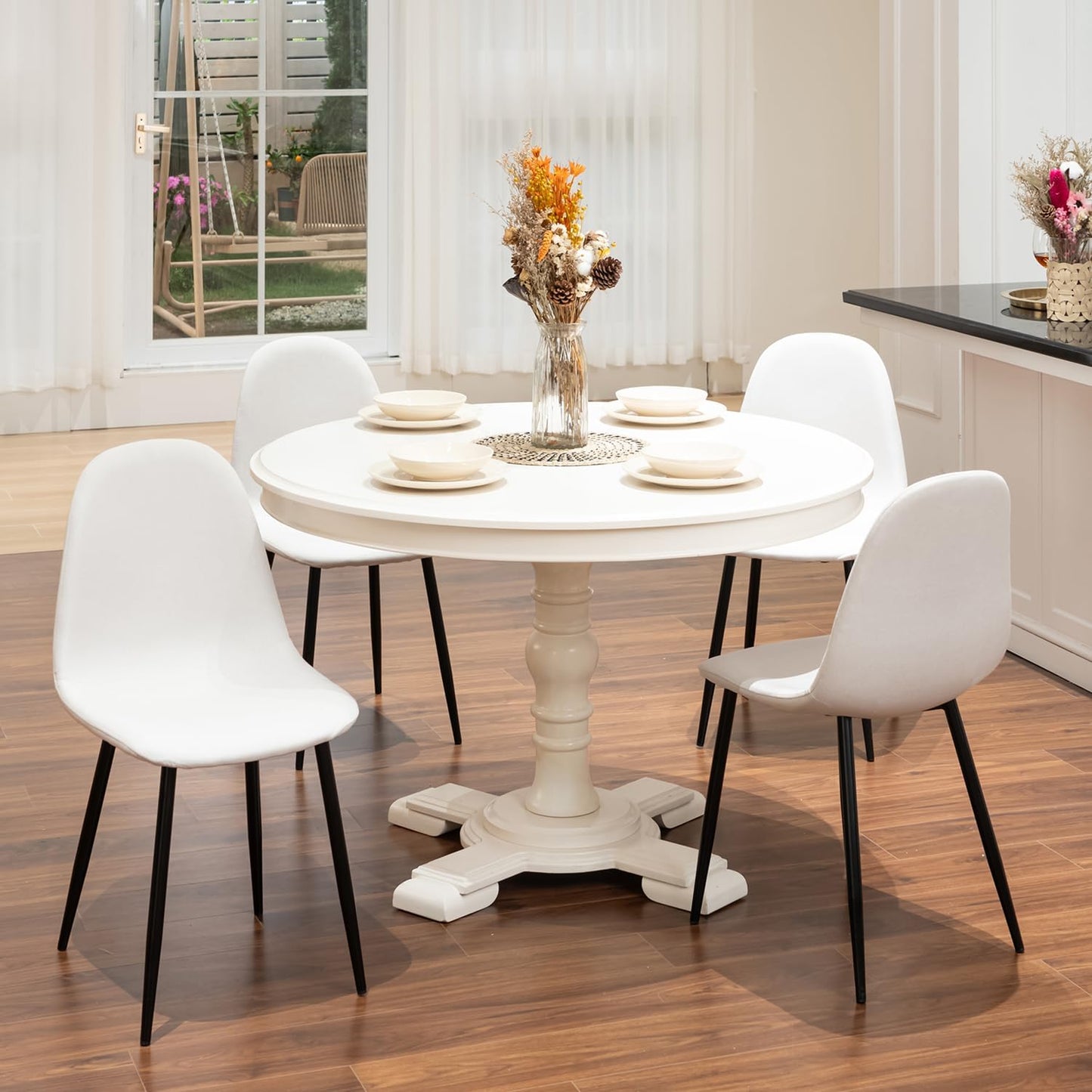 FurnitureR Dining Chairs Set of 4 Comfortable Upholstered, Fabric Mid-Back Armless Accent Side Chairs for Home, Kitchen, Living Room, Bedroom, Restaurant, and Café (Off White)