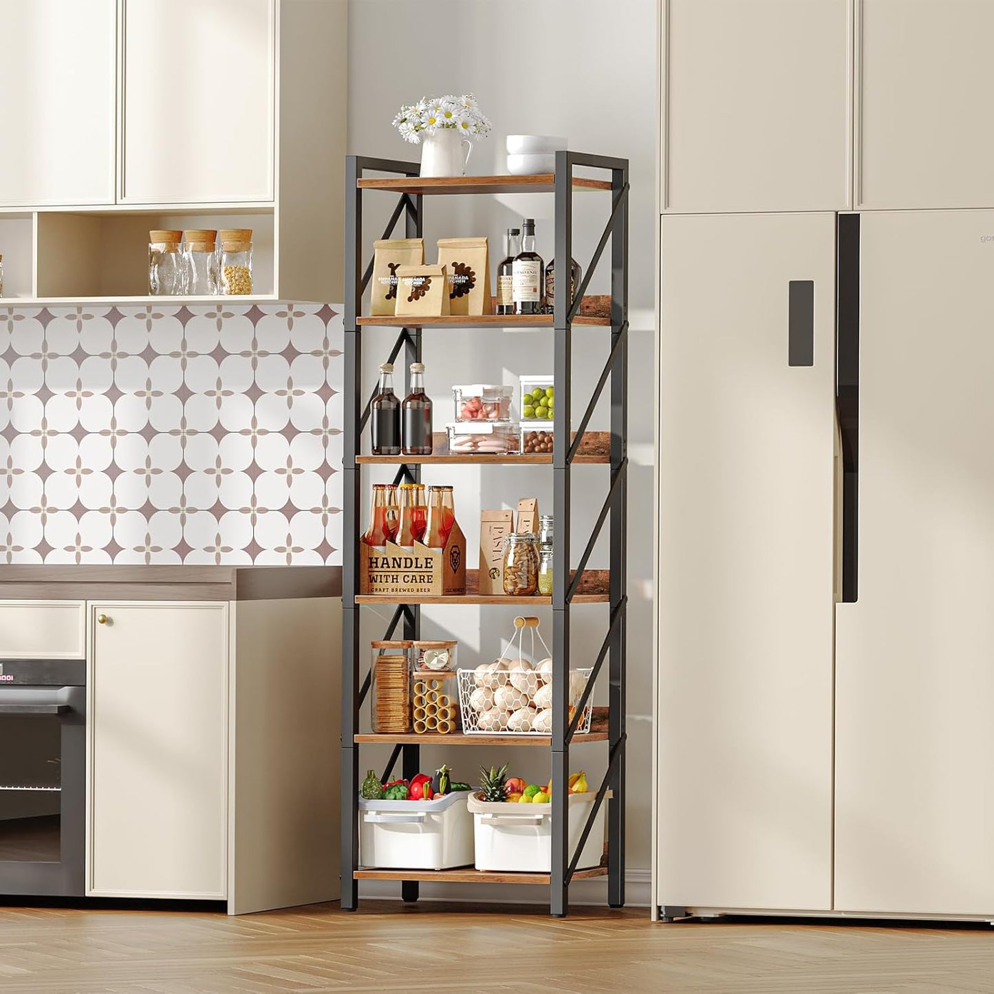 HOOBRO Bookshelf, 6-Tier Industrial Bookcase, Book Shelf Storage Organizer, Tall Bookshelf with Metal Frame for Living Room, Bedroom, Home Office, Kitchen, Rustic Brown and Black BF72SJ01