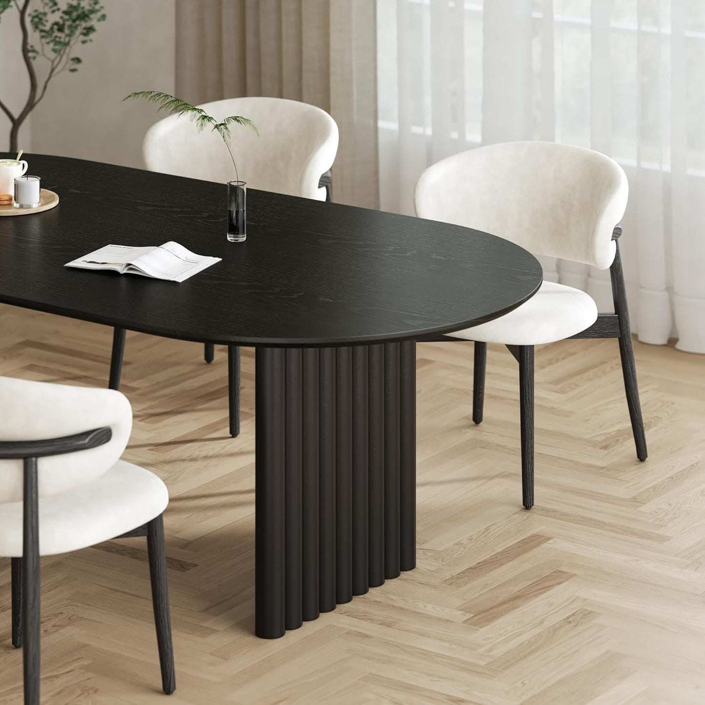 Casaphoria Wood Kitchen Table Set with 2 Chairs, 67" Dining Kitchen Table & Chairs Set for 4-6, Modern Farmhouse Oval Dining Table for Living Room, Easy Assembly, Black