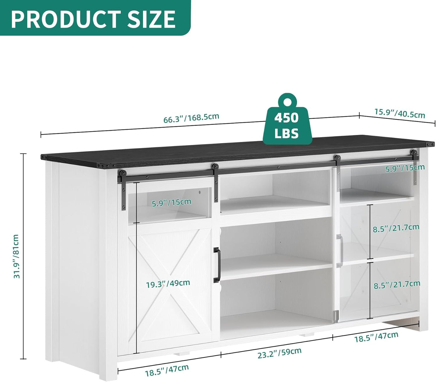 YITAHOME TV Stand for 75 Inch TV with Power Outlets, Farmhouse Entertainment Center with Sliding Barn Doors & Adjustable Shelves, TV Media Console Storage Cabinet for Living Room, Bedroom, White/Black