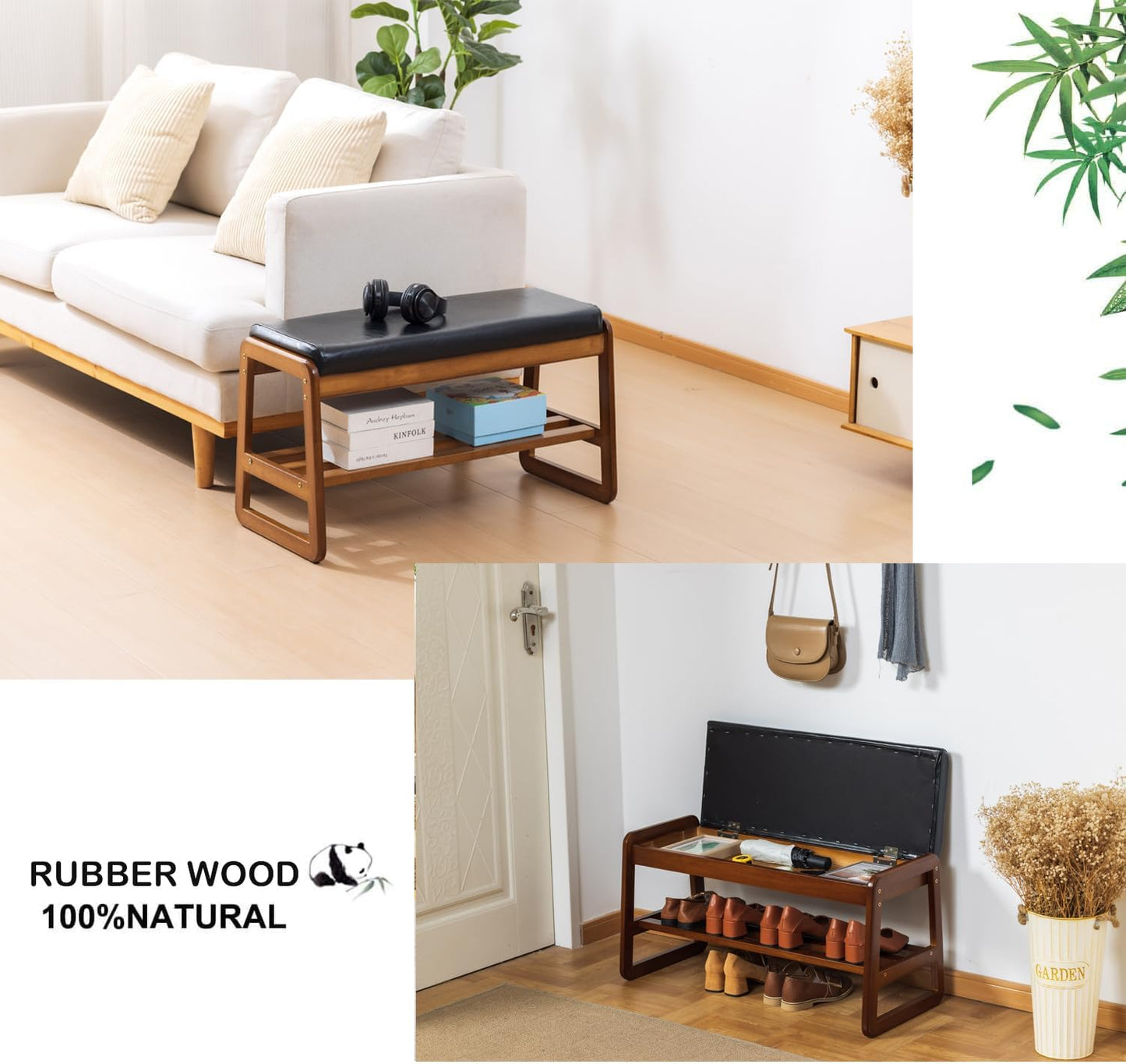 latifolia Shoe Rack Bench, Entryway Shoe Bench with Cushion, Flip-Open Storage Compartment, 2-Tier Shoe Organizer(Black,31.50''L)