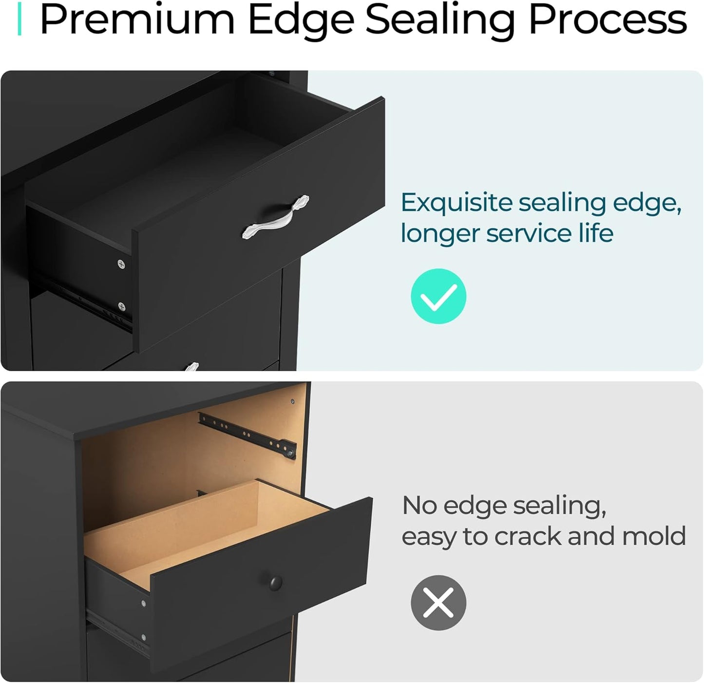 LINSY HOME 5 Drawer Dresser, Black Dresser for Bedroom, Modern Dresser Chest with Wide Drawers, Wood Storage Chest of Drawers for Nursery Kids Room Living Room