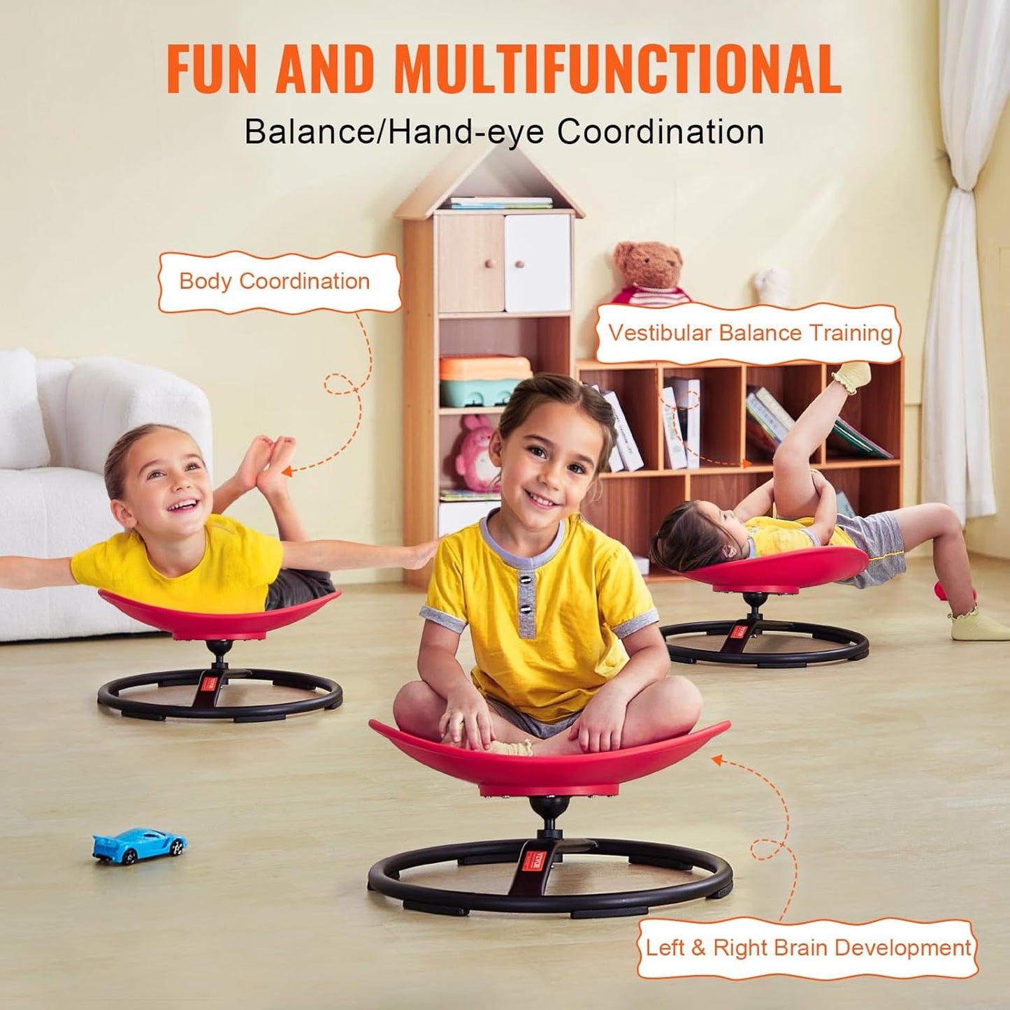 VEVOR Kids Swivel Chair, 220 LBS Capacity, Sensory Spinning Chair, Autistic Kids Sensory Toy Chair with Non-Slip Metal Base, Toddler Sit and Spin for Coordination Balance Focus Training Red