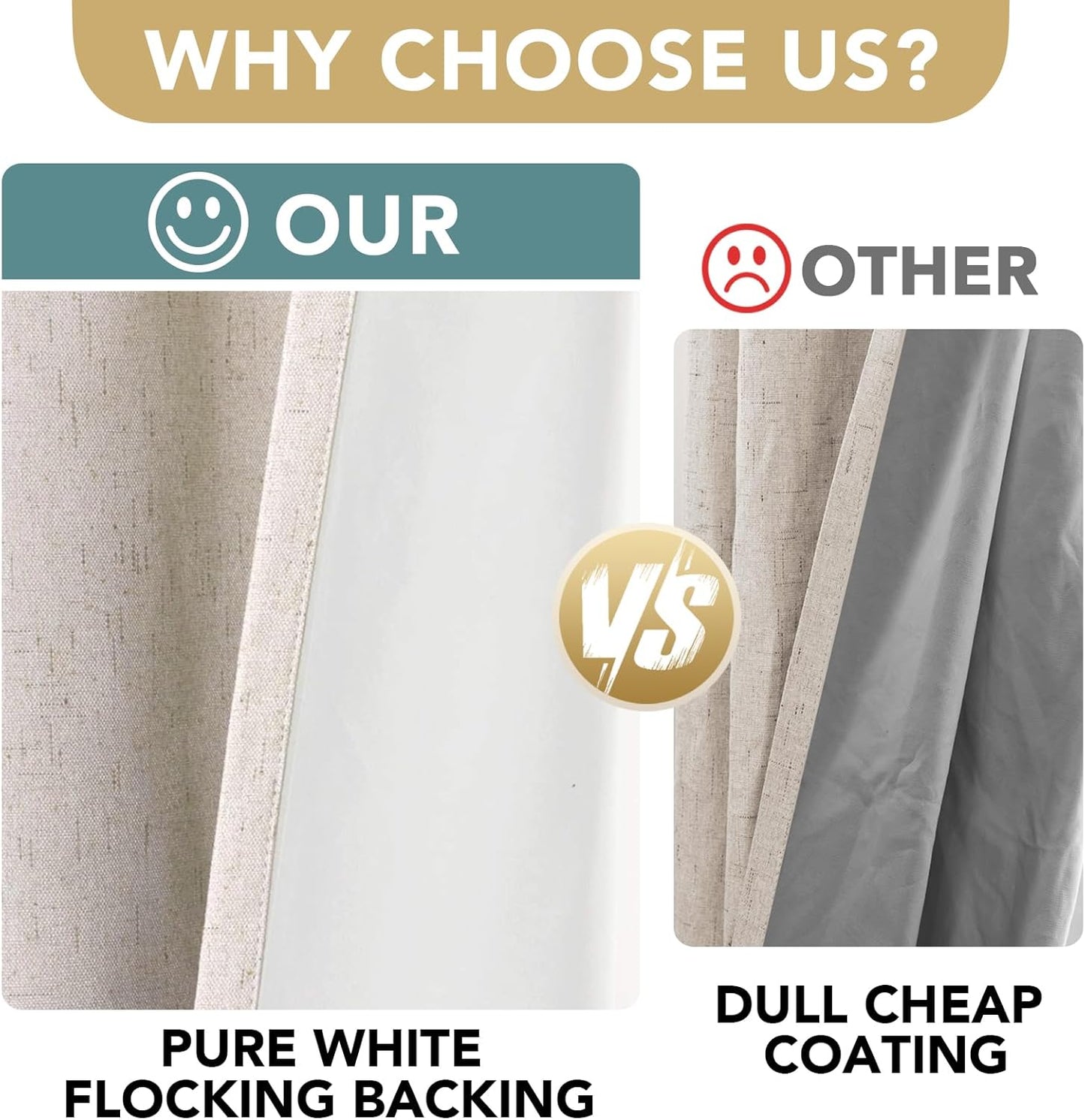 H.VERSAILTEX Linen Blackout Curtain Durable Thick Textured Linen Look 100% Blackout Patio Door Curtain Anti Rust Grommet Extra Wide Sliding Door Curtain Panel, W100 x L84 inch - Natural