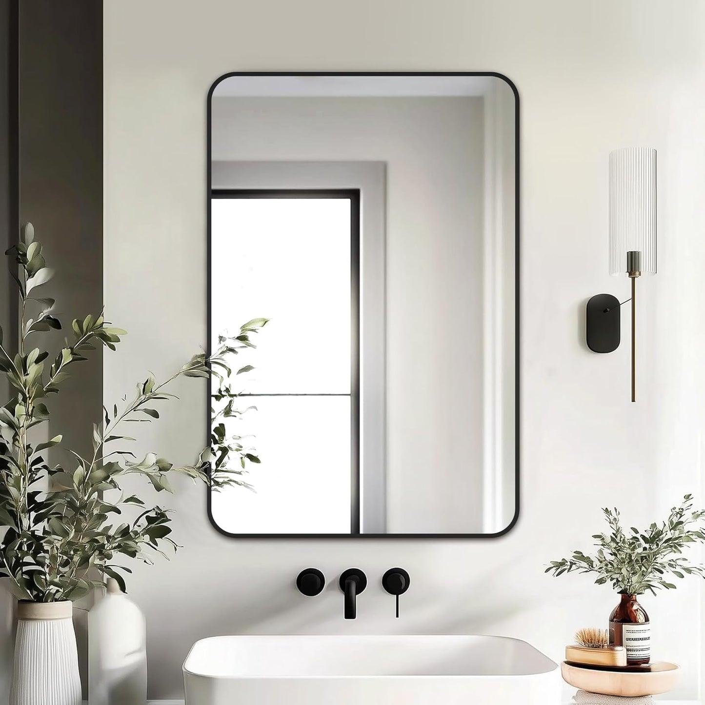 Delma Bathroom Vanity Mirror, Black Framed Bathroom Mirror for Over Sink, High-Definition Bathroom Mirror, Versatile Bathroom Vanity Mirror, Hangs Horizontally or Vertically(30x20, Black)