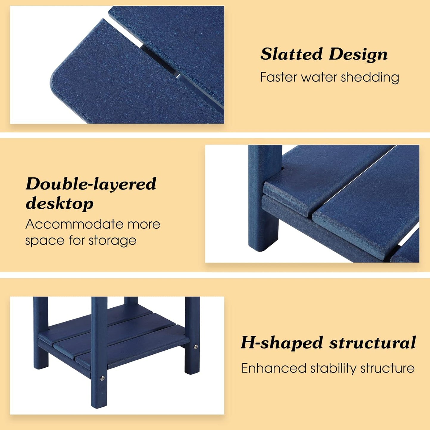 Adirondack Outdoor Side Table, 2-Tier Sturdy Patio End Table Weather Resistant, 16.5" Solid Side Table for Patio, Pool, Porch(Navy Blue)