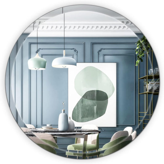 24" Frameless Beveled Round Mirror with 1" Edge for Bathroom, Entryways, Vanity Wall Decor