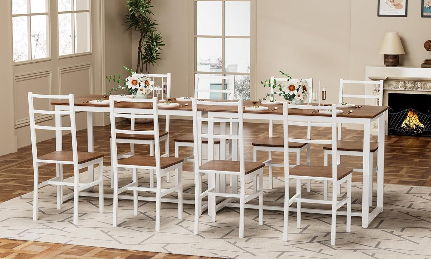 5-Piece Dining Table Set with 4 Chairs, 47.2" Kitchen Table Chairs Set of 4, Rectangular Industrial Style Dining Room Table Set with Backrest, Perfect for Small Space, Brown+White