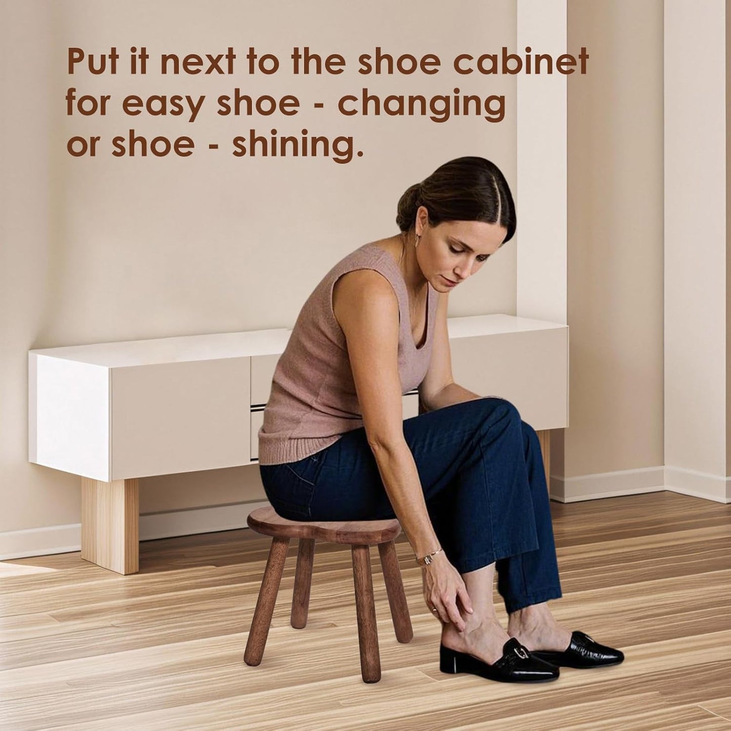 Wooden Step Stool for Adults Upgraded11.6inch Small Wooden Stool with Four Detachable and Assembled Legs for Bathroom, Kitchen, Bedroom, Plant Stand (Natural Solid Wood top and Legs)