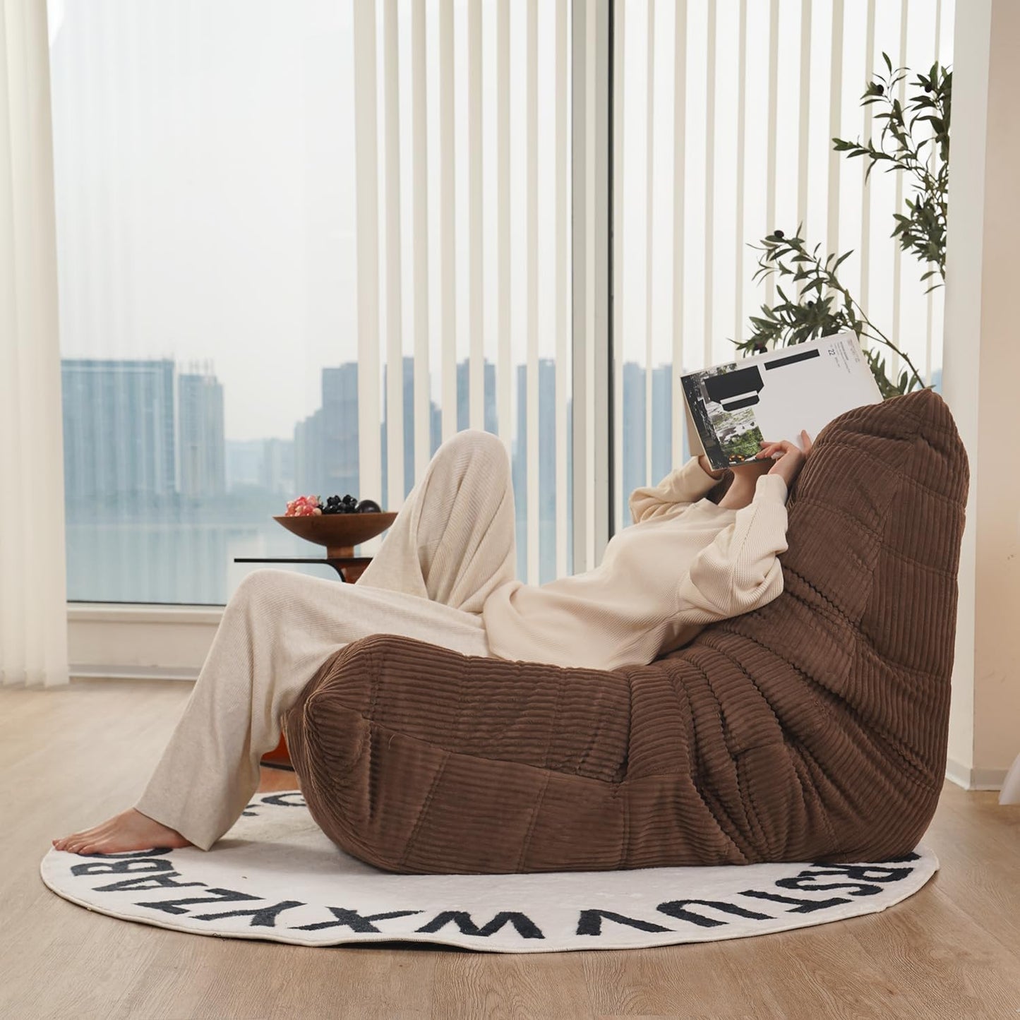 N&V Fireside Chair, Mid Century Armless Floor Sofa, Soft Premium Corduroy Floor Lounge Chair, Foam Sofa Accent Chair for Living Room Bedroom and Office, Frost Grey