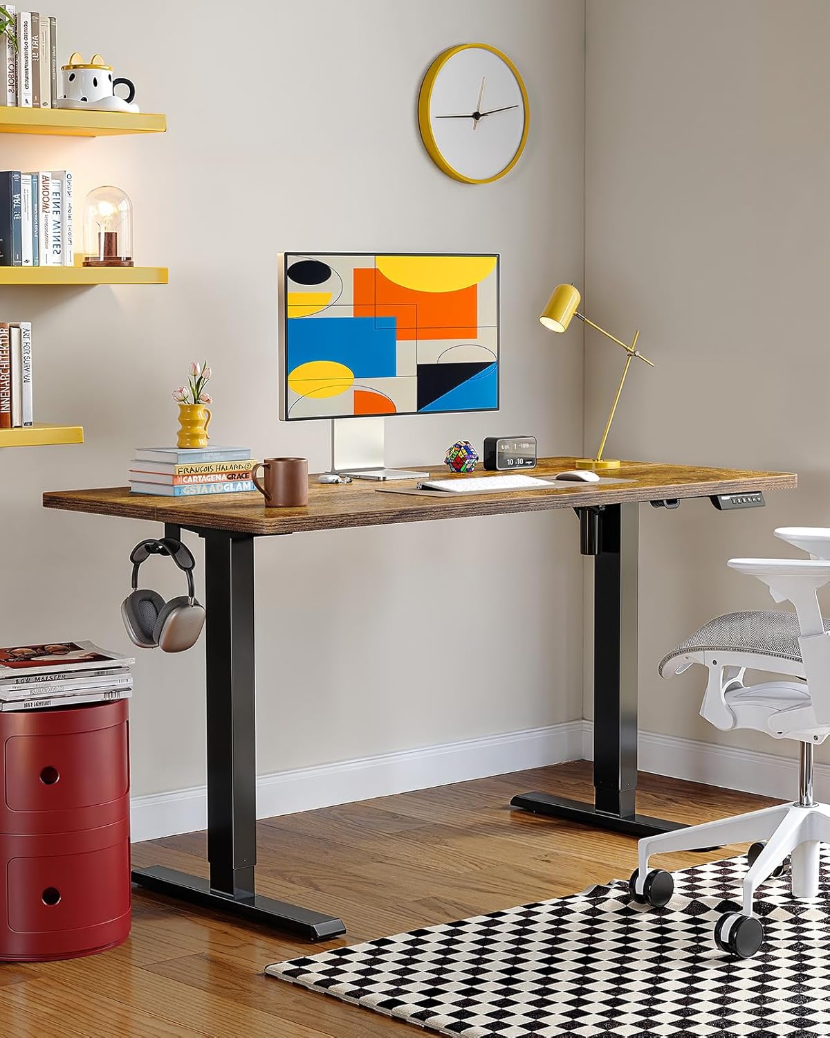 ErGear Electric Standing Desk, 55 x 27.5 inches, Height Adjustable Computer Desk with Memory Smart Panel, Vintage Brown