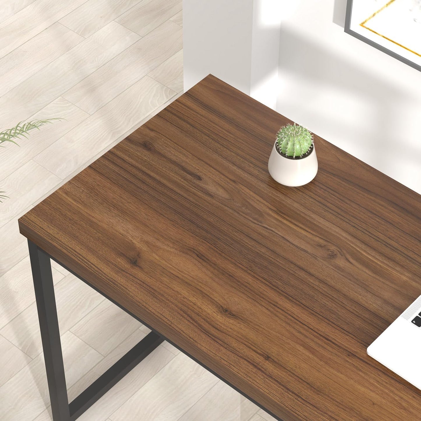 FOLUBAN Modern Office Desk, Rustic Wood and Metal Computer Desks, Industrial Study Writing Table, Simple Work Gaming PC Desk for Bedroom Living Room, Walnut 47 Inch